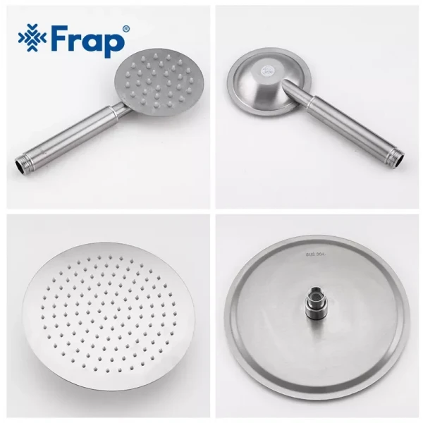 Душевая система FRAP F24801 с поворотным изливом и переключателем на лейку, 1 режим, нержавеющая сталь.