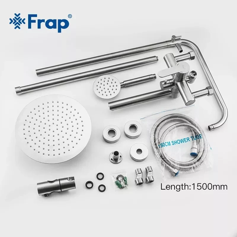 Душевая система FRAP F24801 с поворотным изливом и переключателем на лейку, 1 режим, нержавеющая сталь.