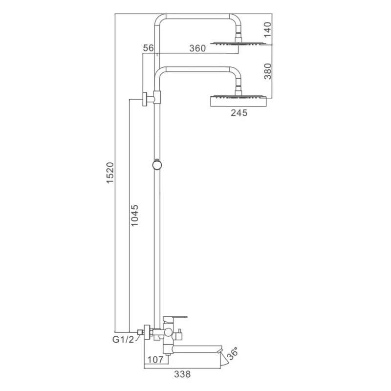 Душевая система FRAP F24801 с поворотным изливом и переключателем на лейку, 1 режим, нержавеющая сталь.