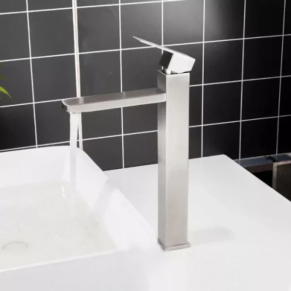 Смеситель для умывальника FRAP F10802-2 высокий из нержавеющей стали