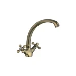 Смеситель для кухни F4219-4 двухвентильный с высоким гусей латунный корпус крепления шпилькой бронзовый