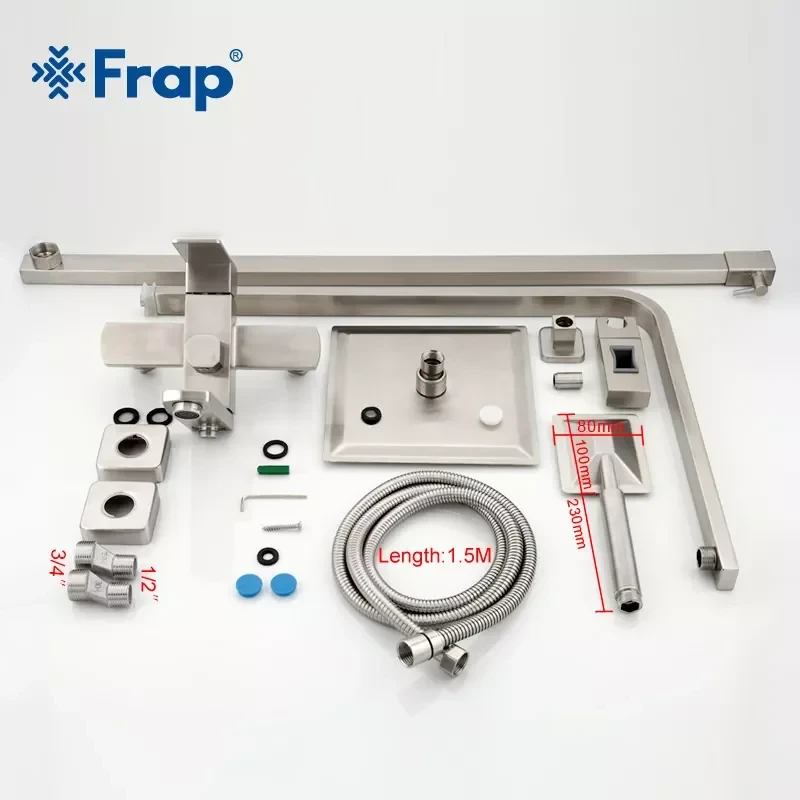 Душевая система FRAP F2421 с поворотным изливом, переключателем на лейку, 1 режим, нержавеющая сталь.
