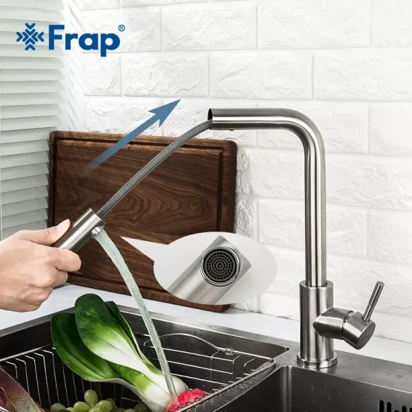 Смеситель для кухни FRAP F60899 с выдвижным изливом сатин