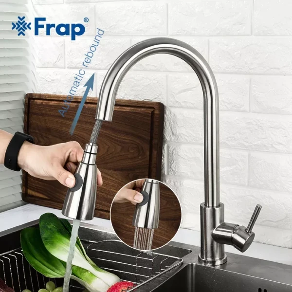 Смеситель для кухни FRAP F60899-1 с выдвижным изливом сатин