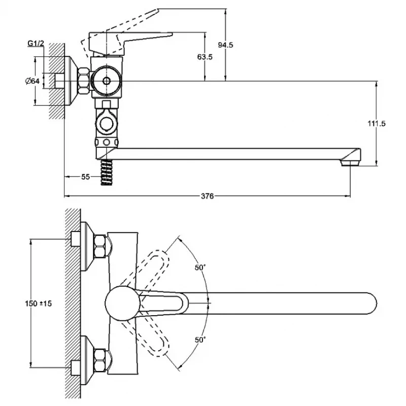 Смеситель для ванны WEZER PUD6-B045 хромированный