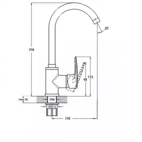 Смеситель для кухни WEZER FAB4 хромированный