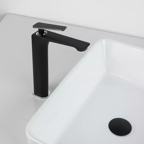 Смеситель для умывальника FRAP F1057-2 высокий черный/хром