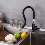 Змішувач для кухні Frap F4457 з гнучким виливом, чорний/хром