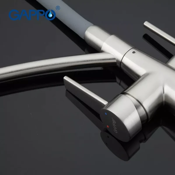 Смеситель для кухни GAPPO G4398 с гибким изливом серый/сатин на две воды