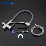 Смеситель для кухни GAPPO G4398 с гибким изливом серый/сатин на две воды