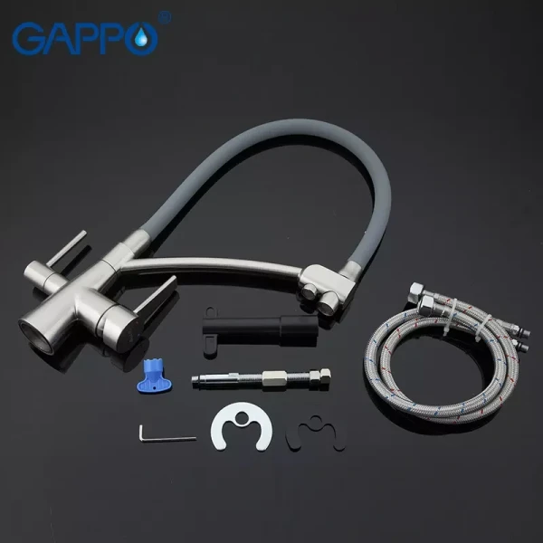 Смеситель для кухни GAPPO G4398 с гибким изливом серый/сатин на две воды