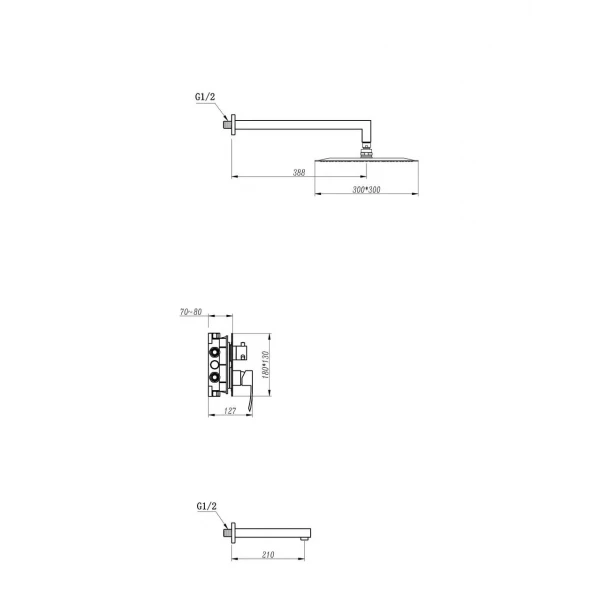 Встраиваемая душевая система GAPPO G7102 хром с переключателем на лейку, 3 функции