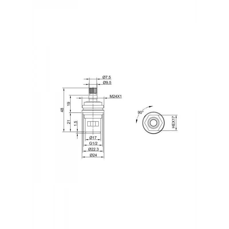 Кран-букса FRAP F52-13, 20 шлицев, 90 градусов