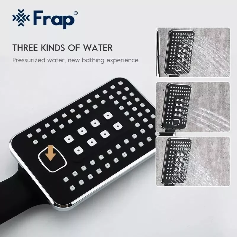 Душевая система FRAP F2457 с поворотным изливом, переключателем на лейку/душ, 3 режима черный/хром