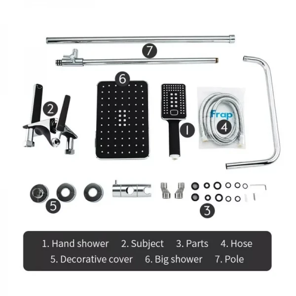 Душевая система FRAP F2457 с поворотным изливом, переключателем на лейку/душ, 3 режима черный/хром