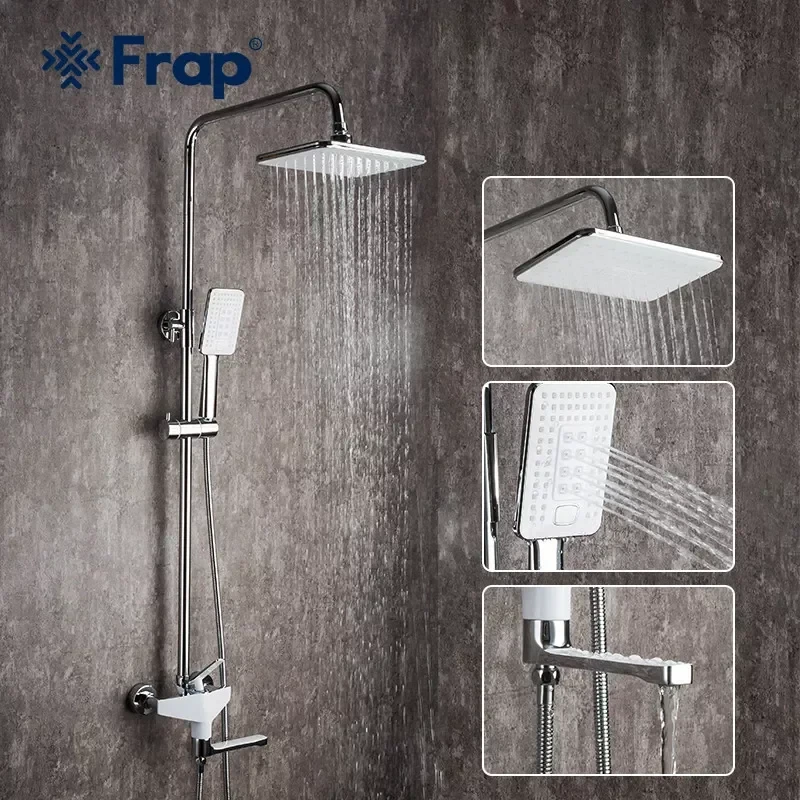 Душевая система FRAP F2458 с поворотным изливом и переключателем на лейку/душ 3 режима белая/хром
