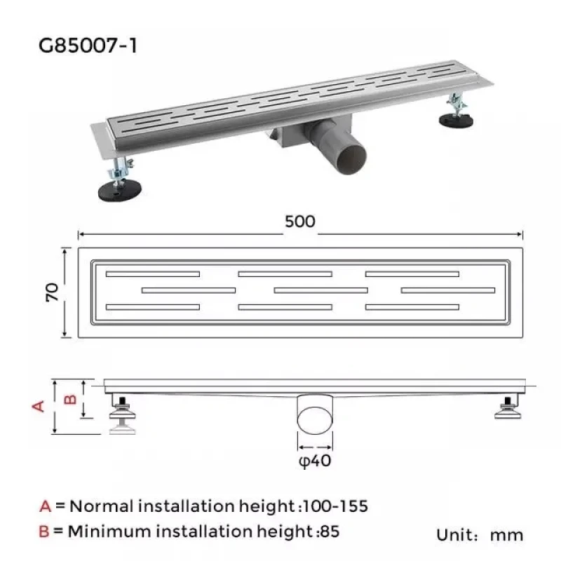 Трап для душа GAPPO G85007-1 70x500 мм из нержавеющей стали