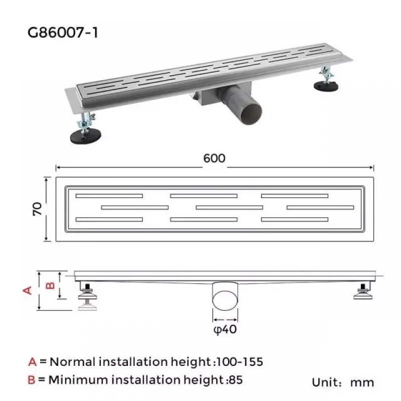 Душевой трап GAPPO G86007-1 70x600 мм из нержавеющей стали