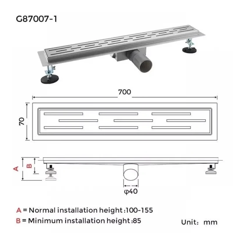 Душевой трап GAPPO G87007-1 70x700 мм нержавеющая сталь