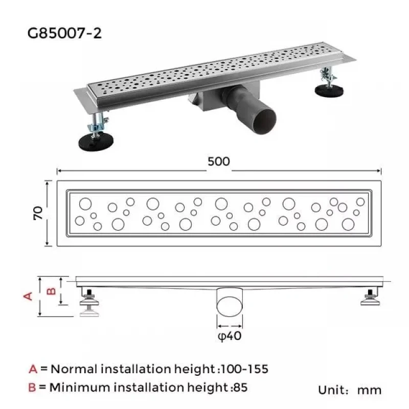 Душевой канал GAPPO G85007-2 70x500 мм из нержавеющей стали