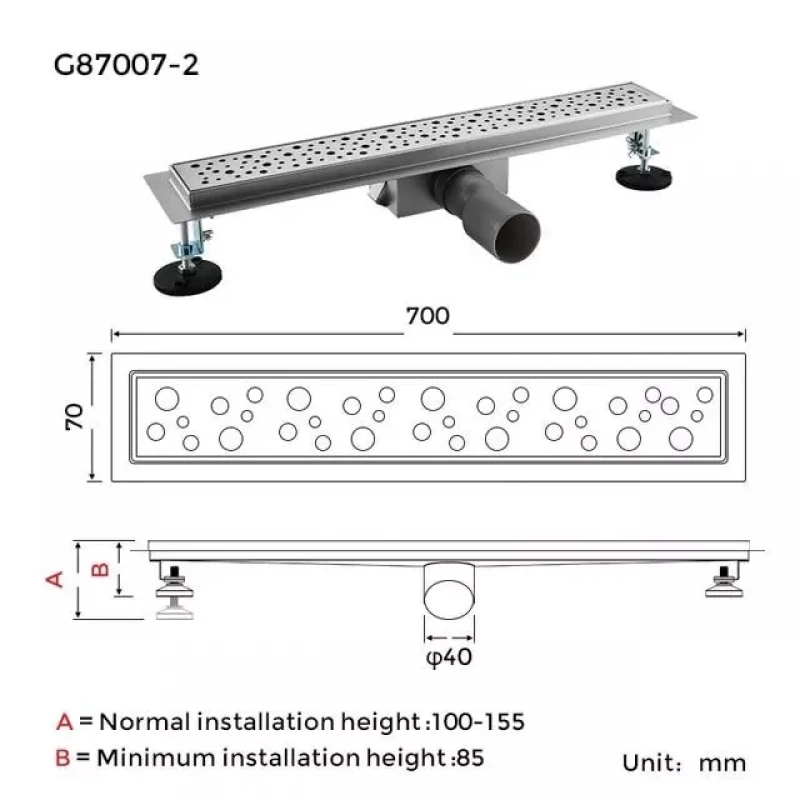 Душевой трап GAPPO G87007-2 70x700 мм нержавеющая сталь