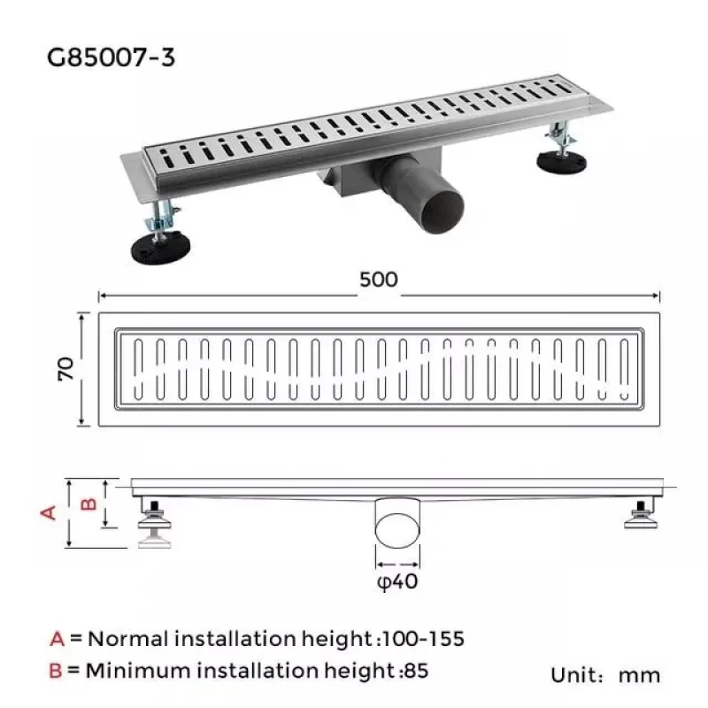 Трап для душа GAPPO G85007-3 70x500 мм нержавеющая сталь