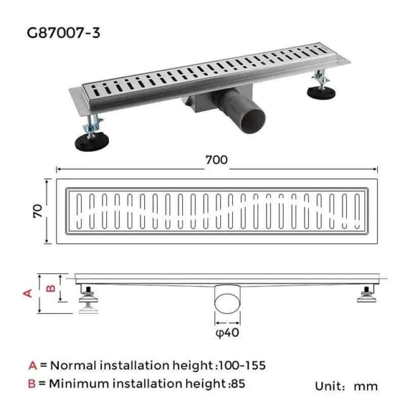 Трап для душа GAPPO G87007-3 70x700 мм из нержавеющей стали