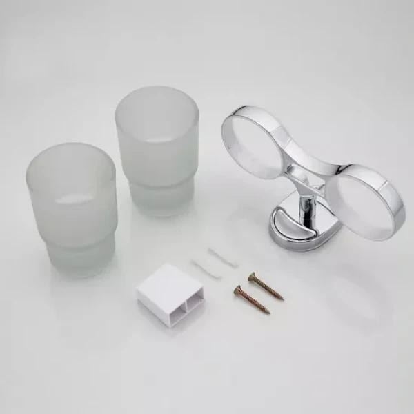 Двойной стакан с держателем для зубных щеток FRAP F1908 матовый хром