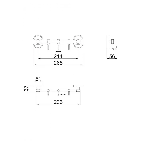 Вішалка Frap F1915-3 на 3 рухомих гачка 240 мм, хром