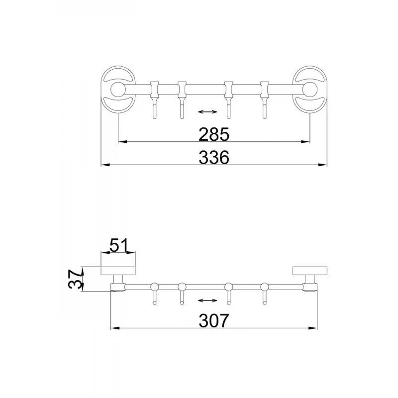 Вішалка Frap F1915-4 на 4 рухомих гачка 310 мм, хром