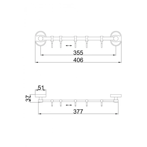 Полотенцесушитель FRAP F1915-5 на 5 подвижных крючков 380 мм хромированный
