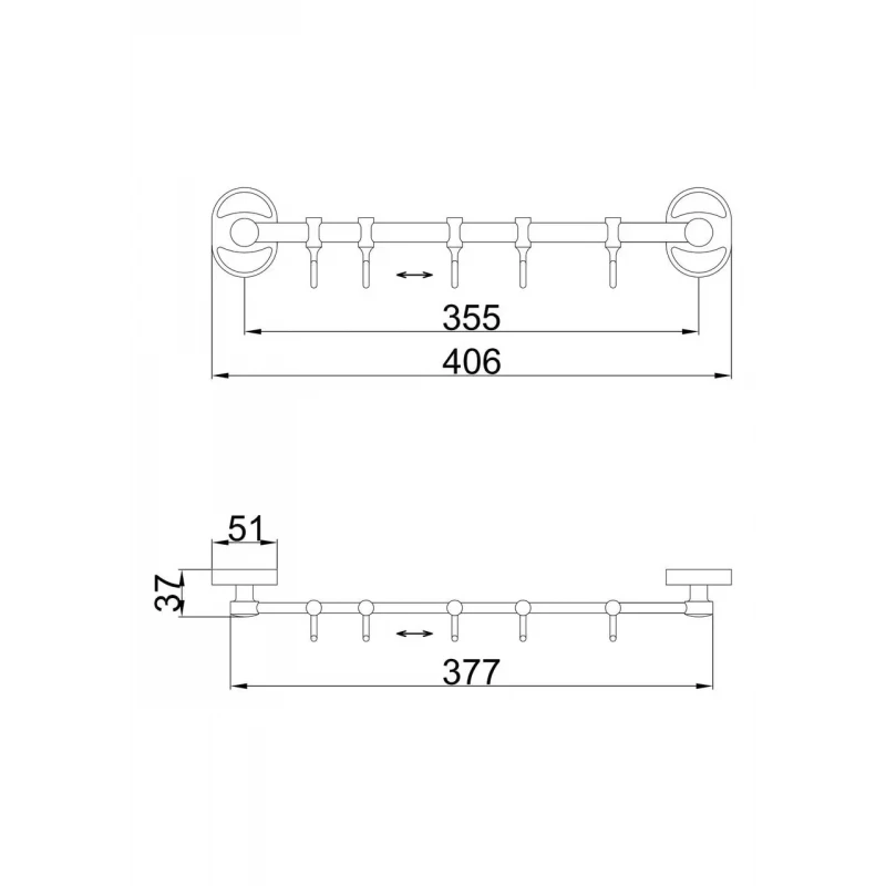 Вішалка Frap F1915-5 на 5 рухомих гачків 380 мм, хром