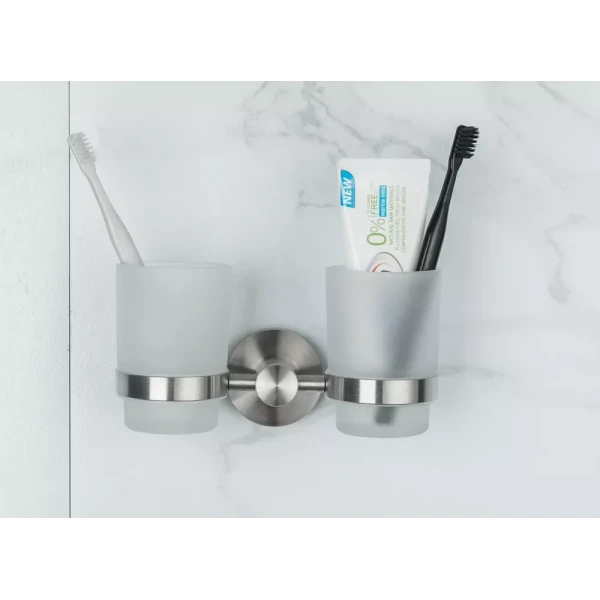 Двойной стакан для зубных щеток FRAP F30108 нержавеющая сталь.