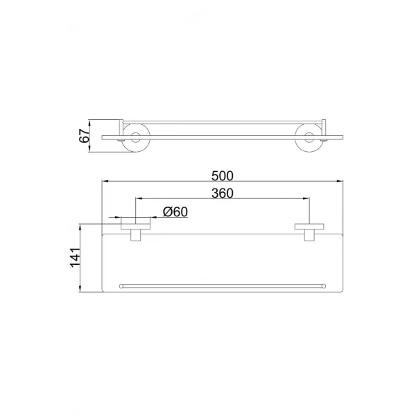 Полка стеклянная FRAP F30207 500 мм из нержавеющей стали черная