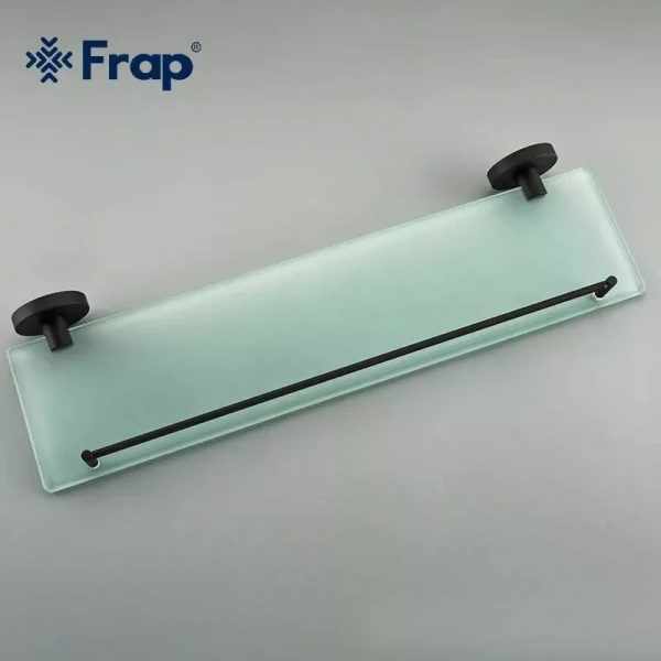 Полка стеклянная FRAP F30207 500 мм из нержавеющей стали черная