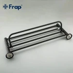 Полка с держателем для полотенец FRAP F30224 600 мм нержавеющая сталь черная