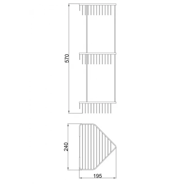 Полиця кутова Frap F335-2,(КРАТНО 2шт) 3-х ярусна, 240х570 мм, хром