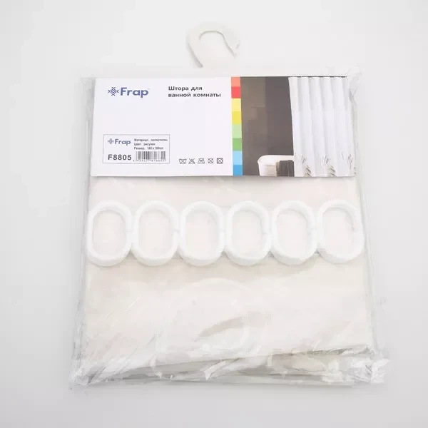 Шторка для ванной Frap F8805 180x180 см полиэтиленовая бело-серая.
