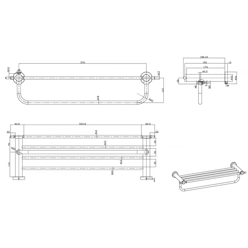 Полиця з тримачем для рушників GAPPO G1824, хром, 580 мм