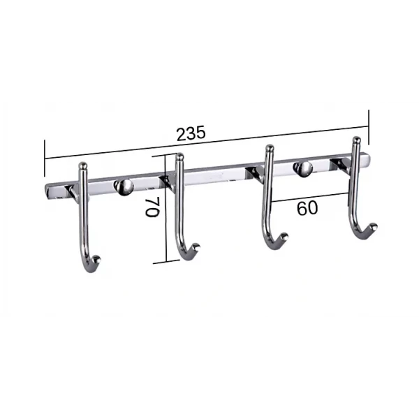 Вішалка GAPPO G201-4 на 4 гачки 235 мм, хром