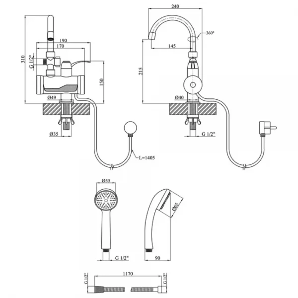Проточный водонагреватель WEZER SDR-B15ST с датчиком температуры для ванной комнаты