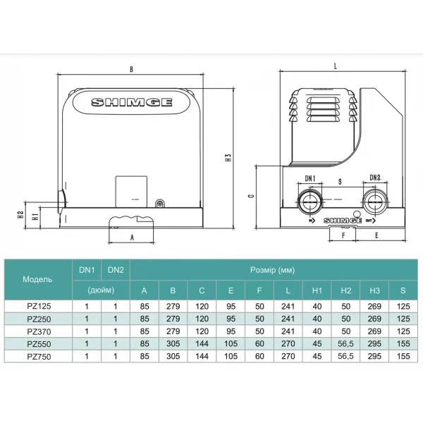 Насосная станция водоснабжения SHIMGE PZ125, Hmax 24 м, Qmax 35 л/мин