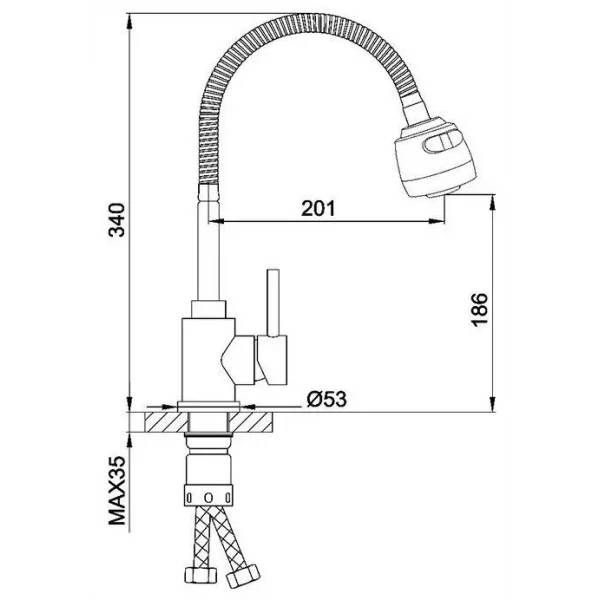 Смеситель для кухни FRAP F40993-6 с гибким изливом, 2 режима, черный