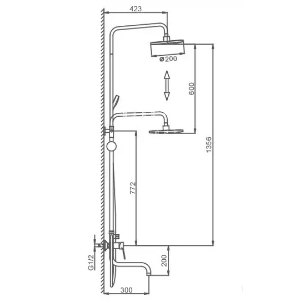 Душевая система FRAP F2429 черная с переключателем на лейку, 5 режимов