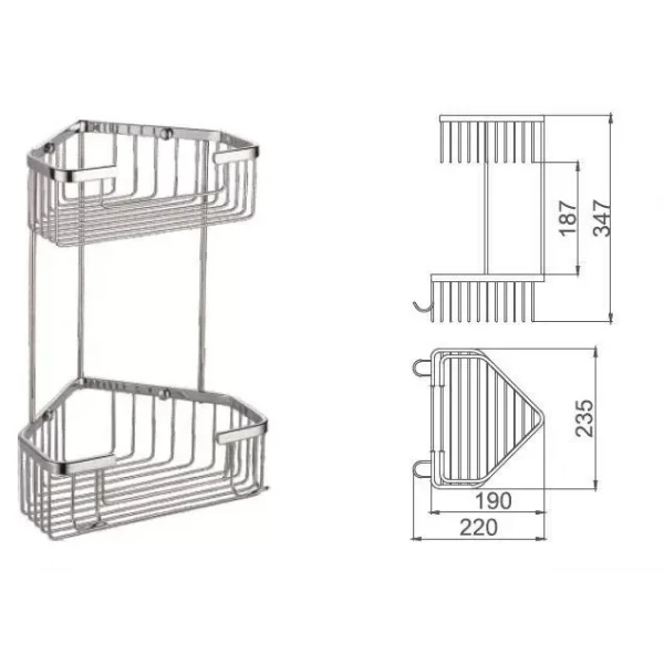 Полка угловая FRAP F351-1 2-х ярусная хромированная 240х320 мм