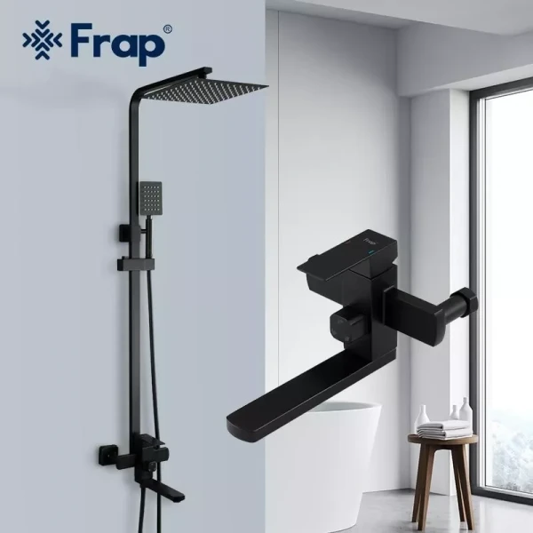 Душевая система FRAP F24802-6 черная с переключателем на лейку, 1 режим