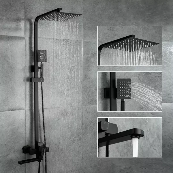 Душевая система FRAP F24802-6 черная с переключателем на лейку, 1 режим