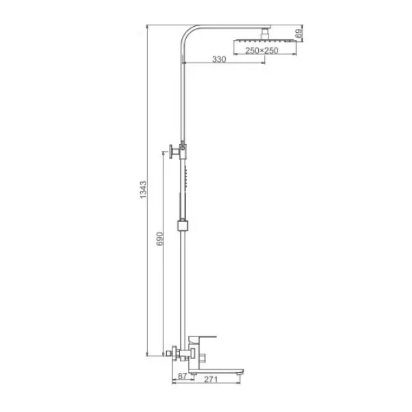 Душевая система FRAP F24802-6 черная с переключателем на лейку, 1 режим