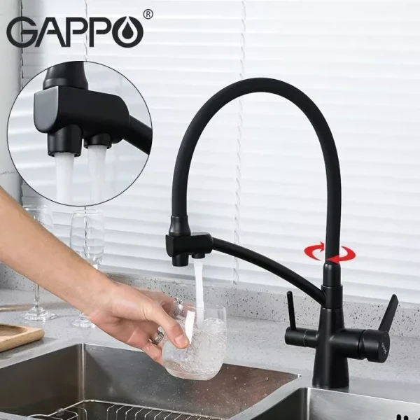 Смеситель для кухни GAPPO G4398-16 с гибким изливом черный