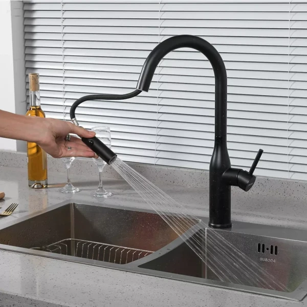 Смеситель для кухни GAPPO G4398-46 с выдвижным изливом, 2 режима, черный